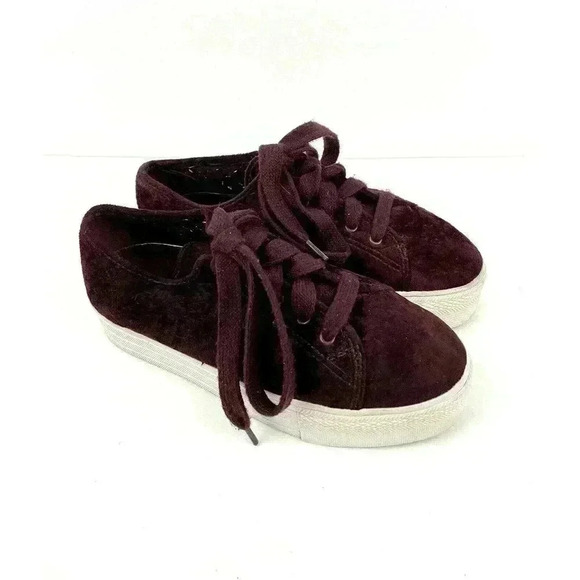 VTG Women's Burgundy Velour Platform Sneakers Sz 7 90's Y2K No Parking - Picture 8 of 12